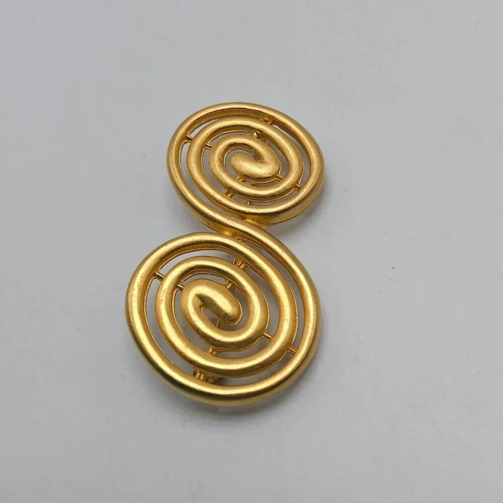 Vintage Matte Gold Tone Double Spiral Large Brooch Pin